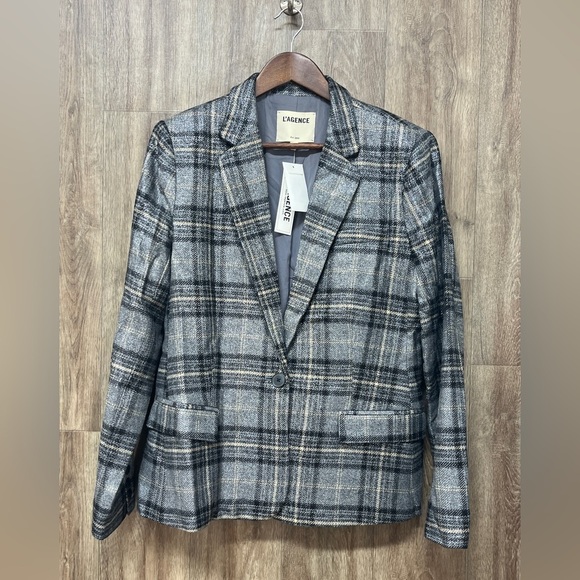 L'AGENCE Jackets & Blazers - L’Agence Diana Wool Blend Metallic Plaid Blazer